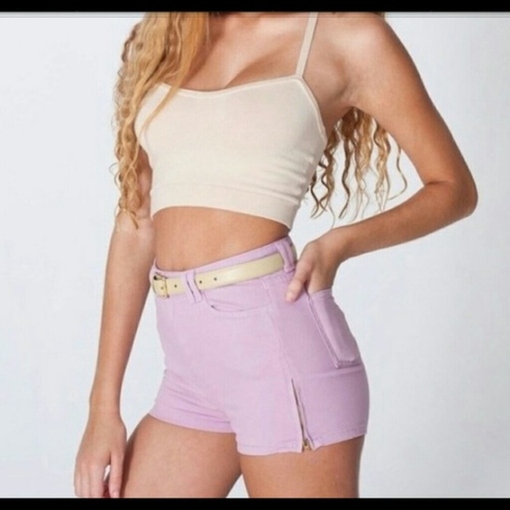 American Apparel Pink Mauve Stretch Twill High Waisted Side Zipper Shorts 26/27